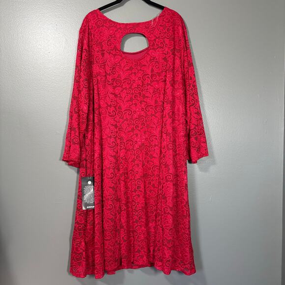 Avenue NWT Red Lace Midi Shift Special Occasion Dress - 30/32 - Womens Plus Size - Picture 10 of 10